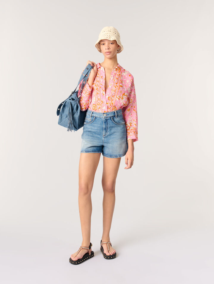 Shorts aus Denim mit Flechtdetails