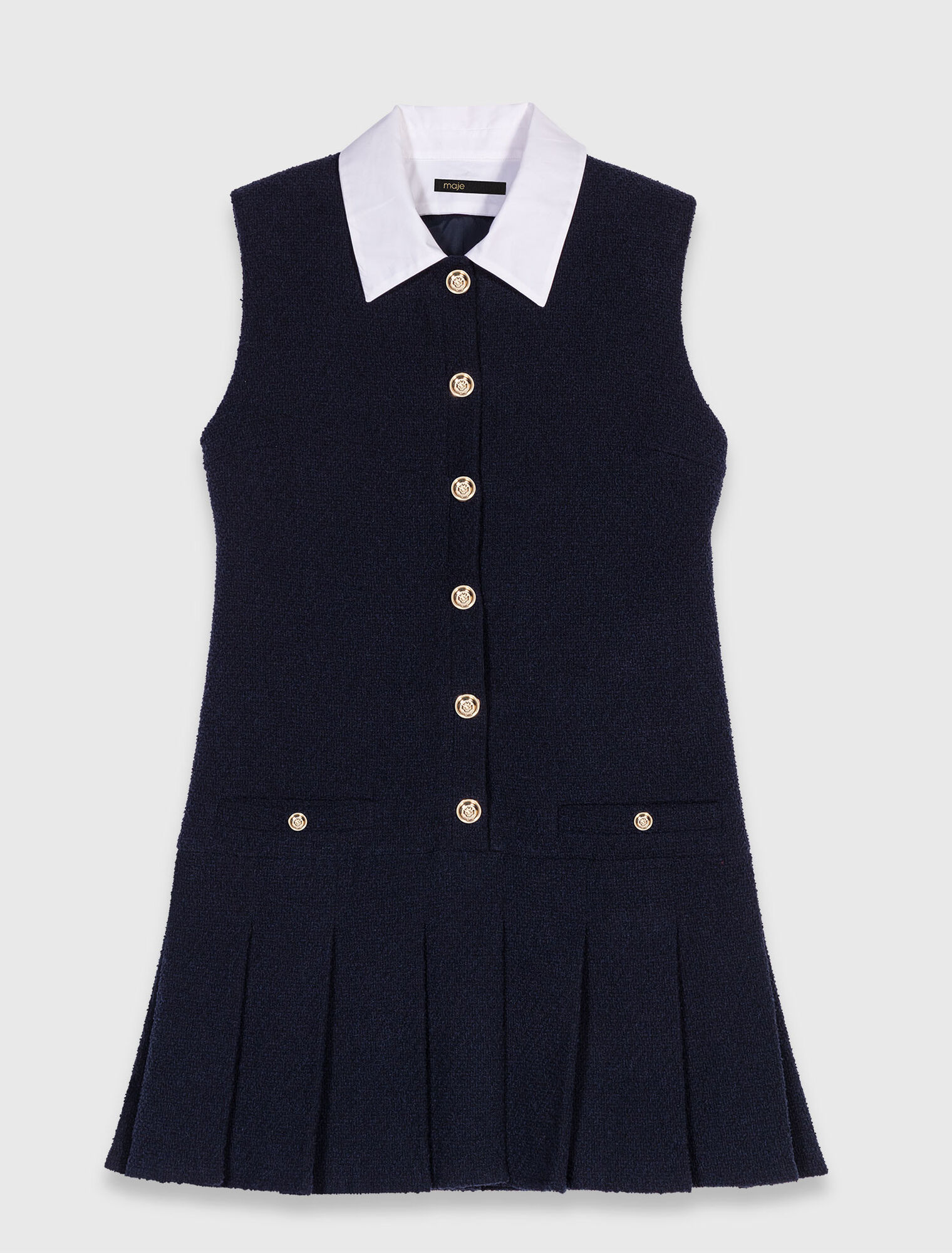 Kurzes Tweedkleid, abnehmbar Kragen