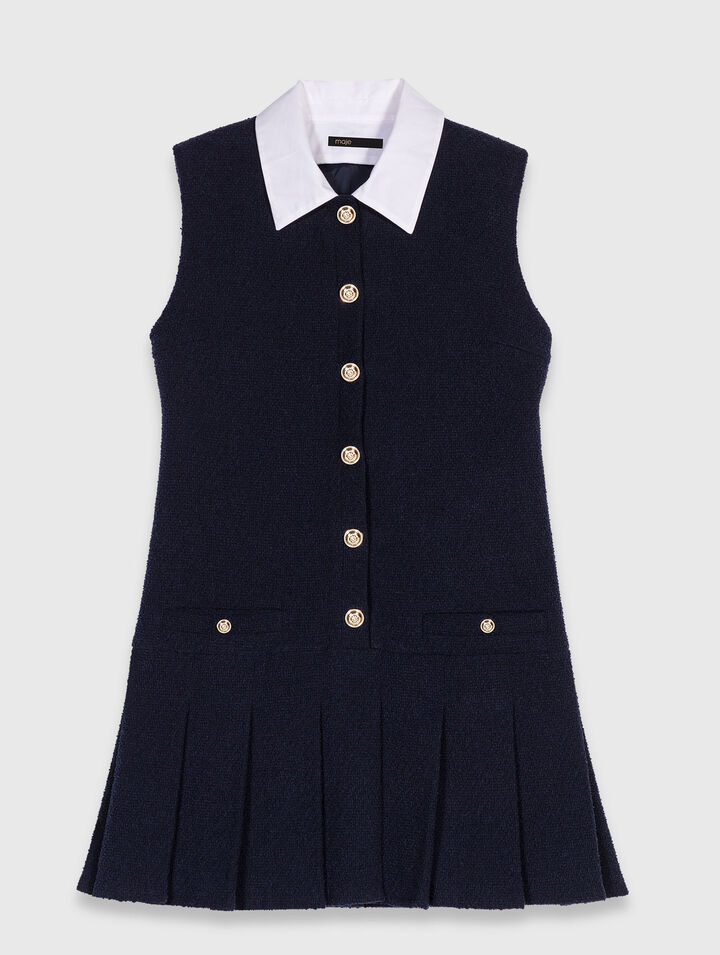 Kurzes Tweedkleid, abnehmbar Kragen