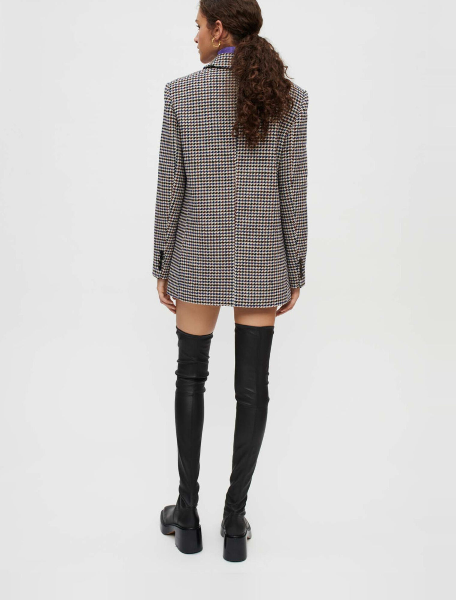 Weite, dicke Jacke mit Hahnentrittmuster