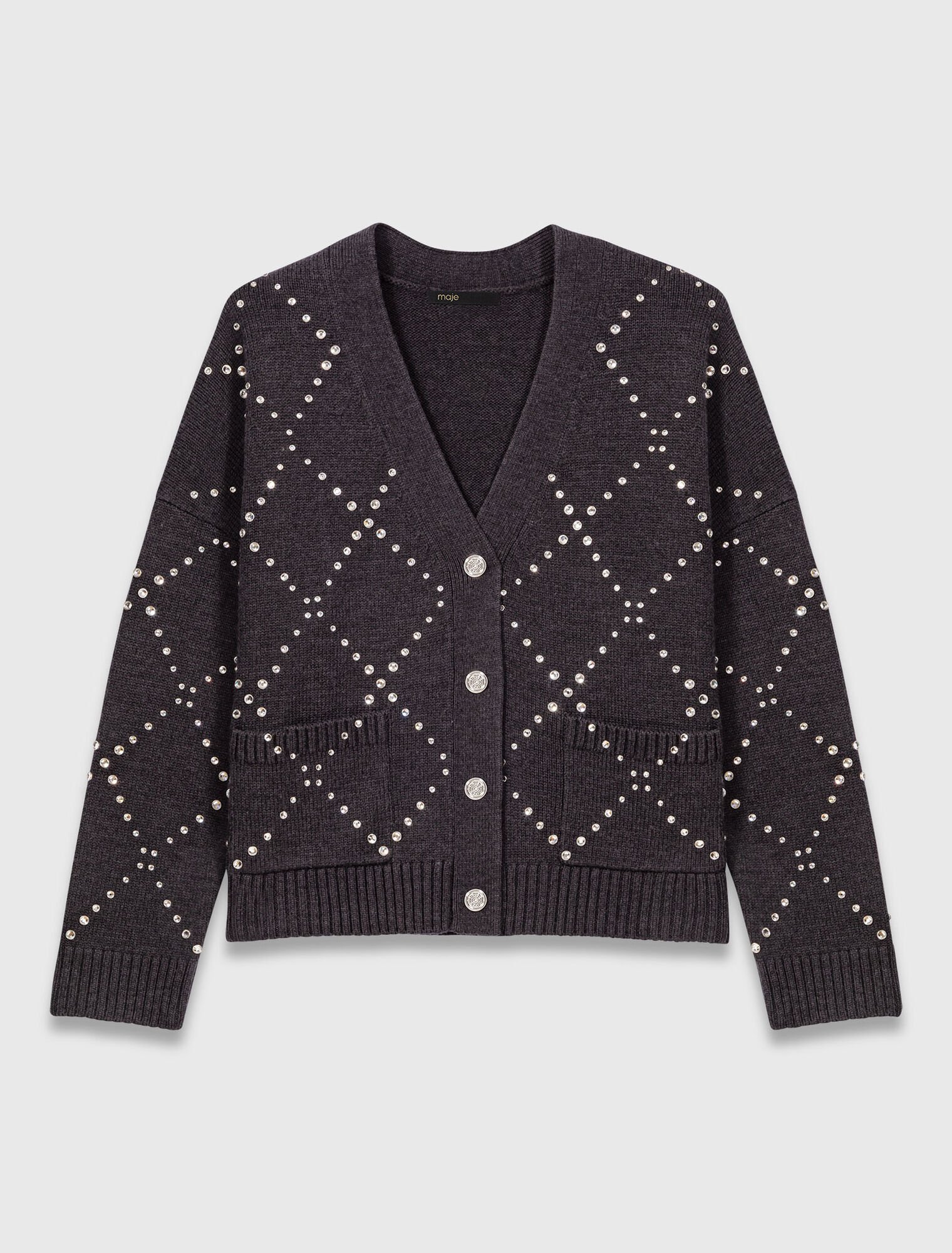 Karierter Cardigan mit Strass-Verzierung