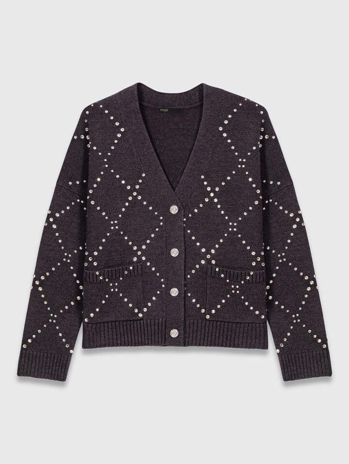 Karierter Cardigan mit Strass-Verzierung