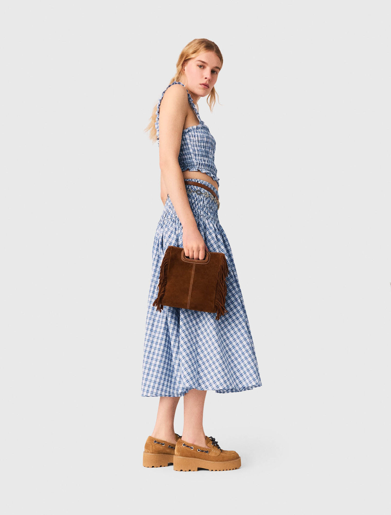 Gesmoktes Baumwolltop mit Strass