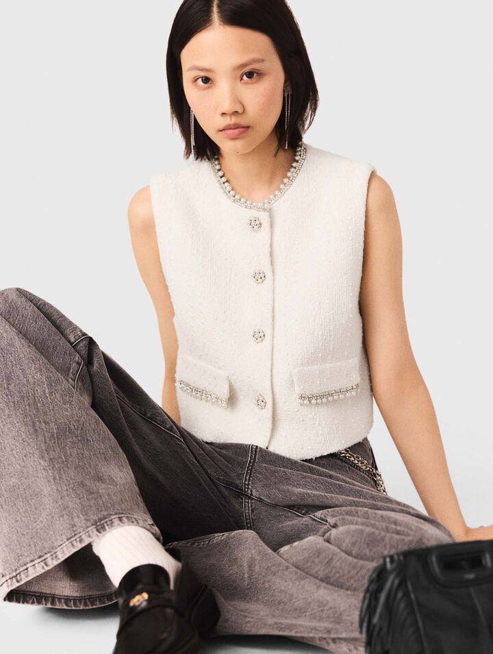 Tweed-Jacke mit Perlenborte