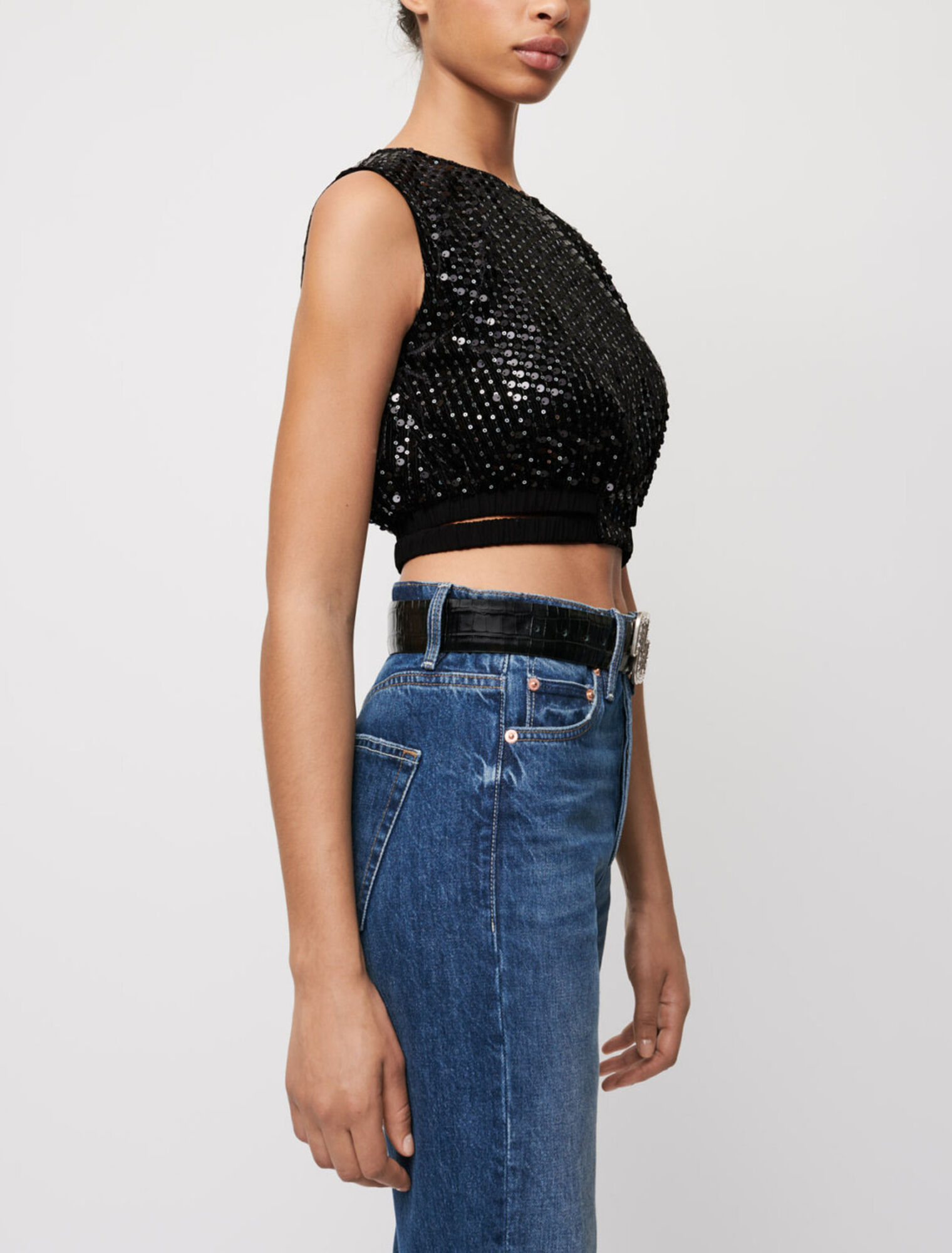 Crop Top mit Pailletten