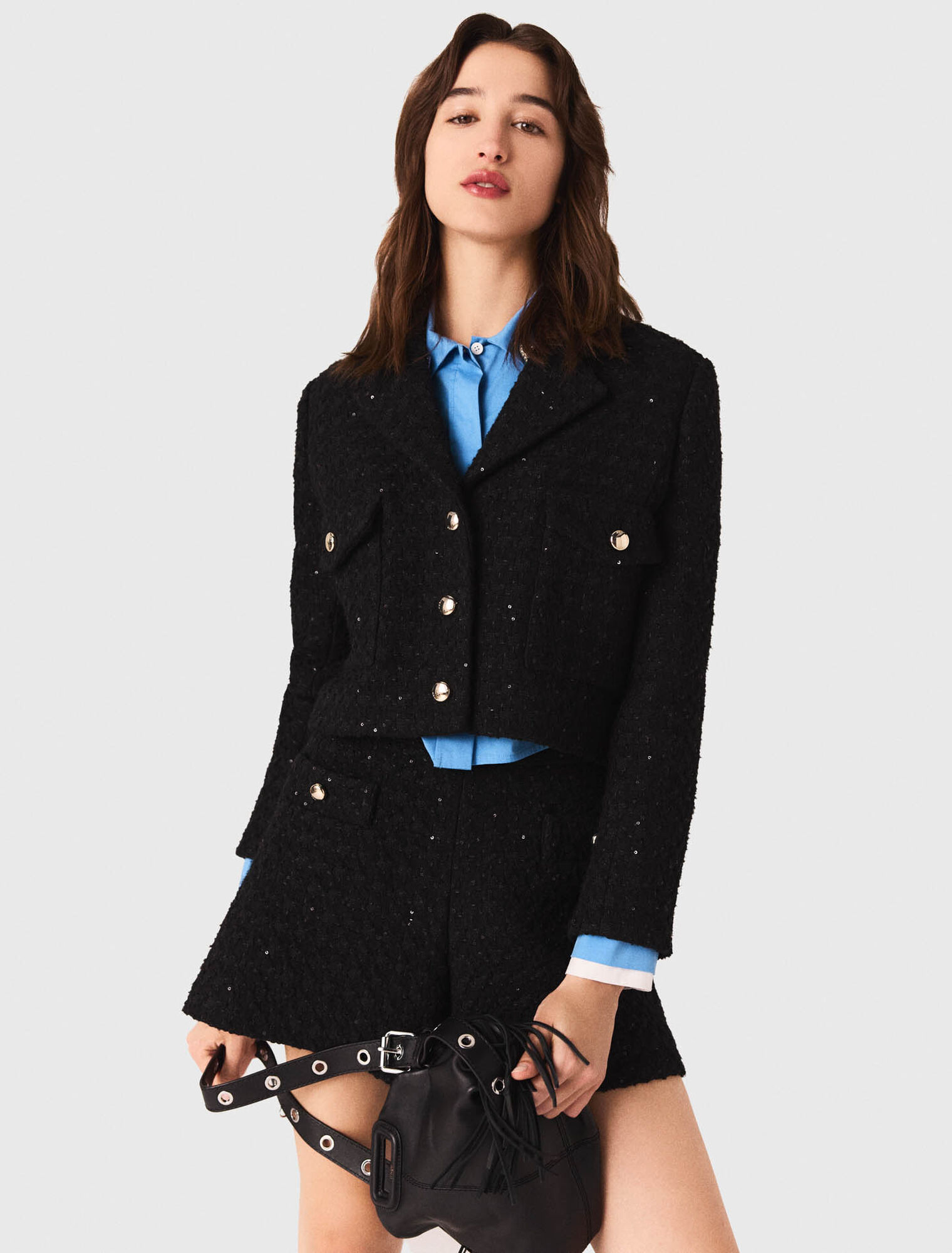Kurze Tweed-Jacke mit Strass