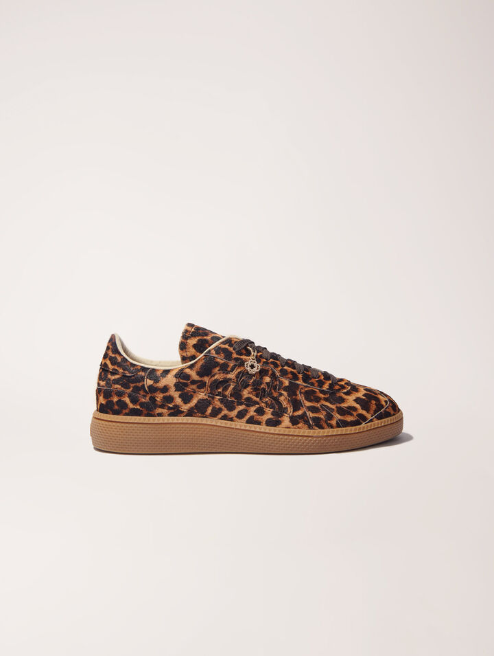 Lederturnschuhe mit Leopardenoptik