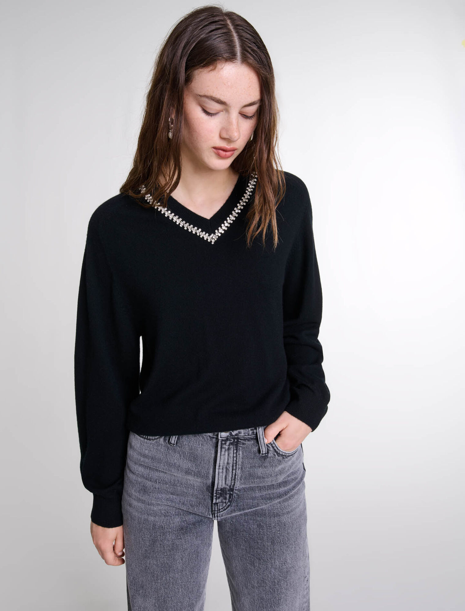 Strickpullover mit Strasskragen