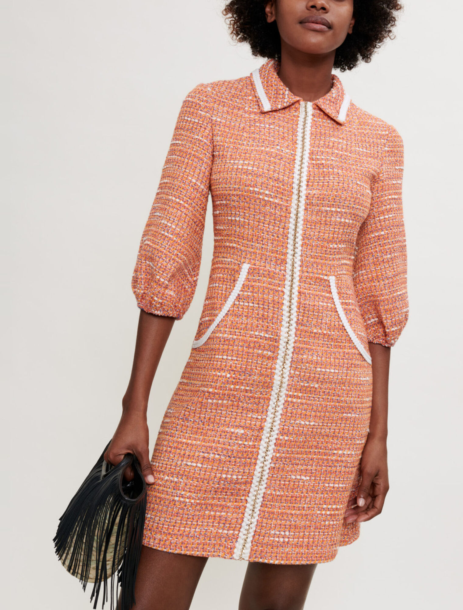 Tweedkleid mit geflochtenen Borten