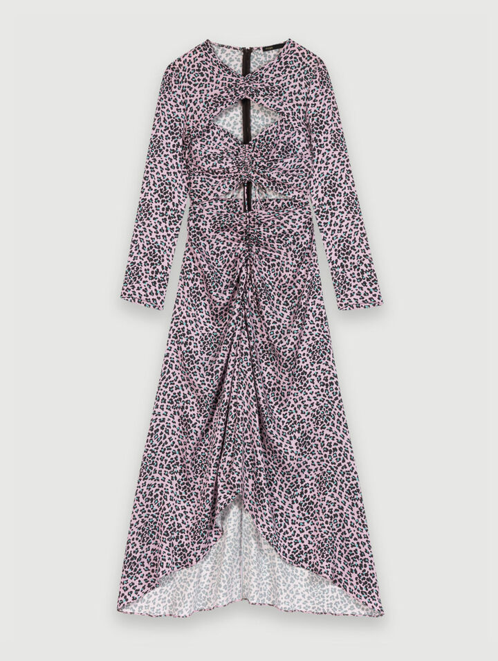 Langes satiniertes Kleid mit Lochmuster