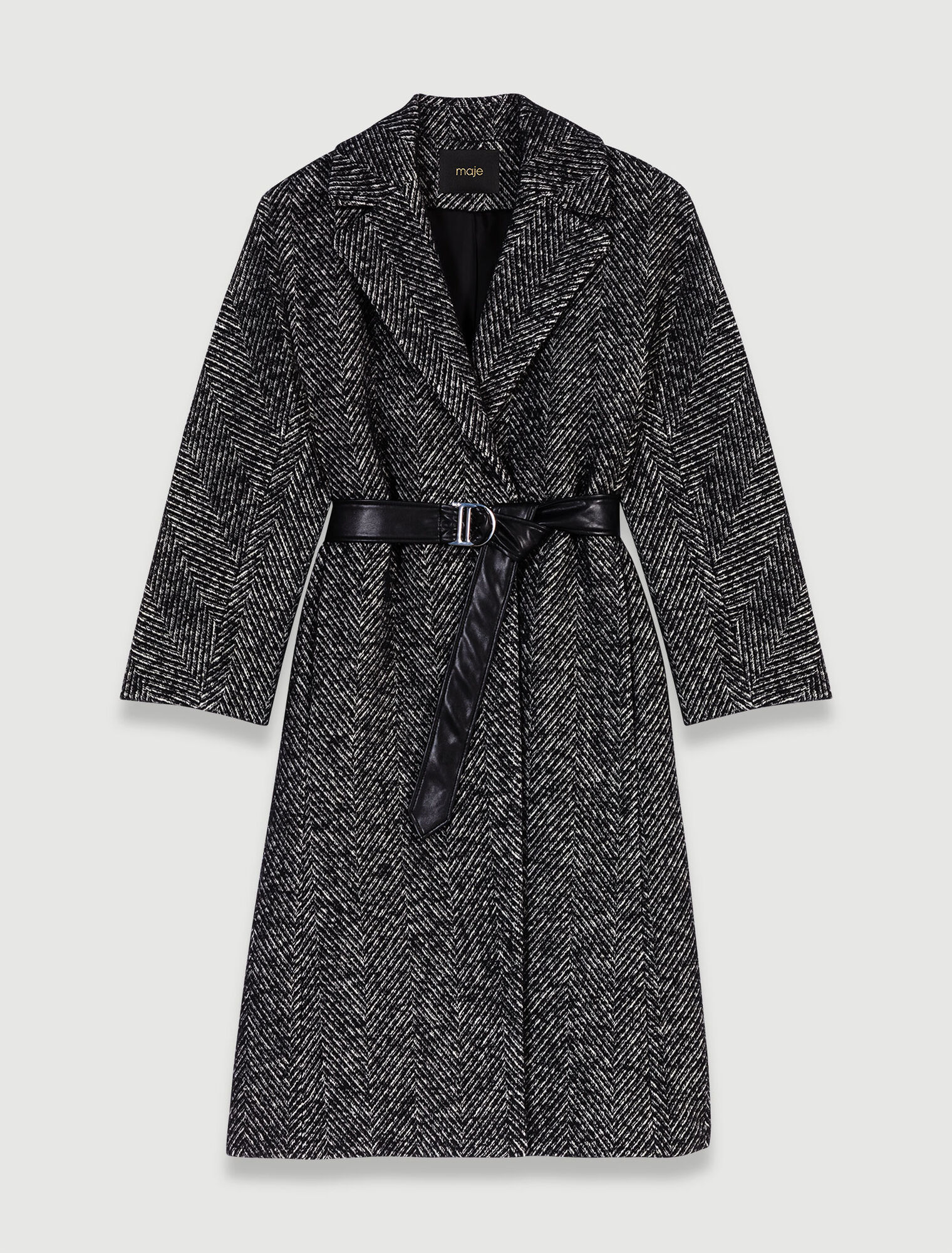 Langer Mantel mit Fischgrätenmuster