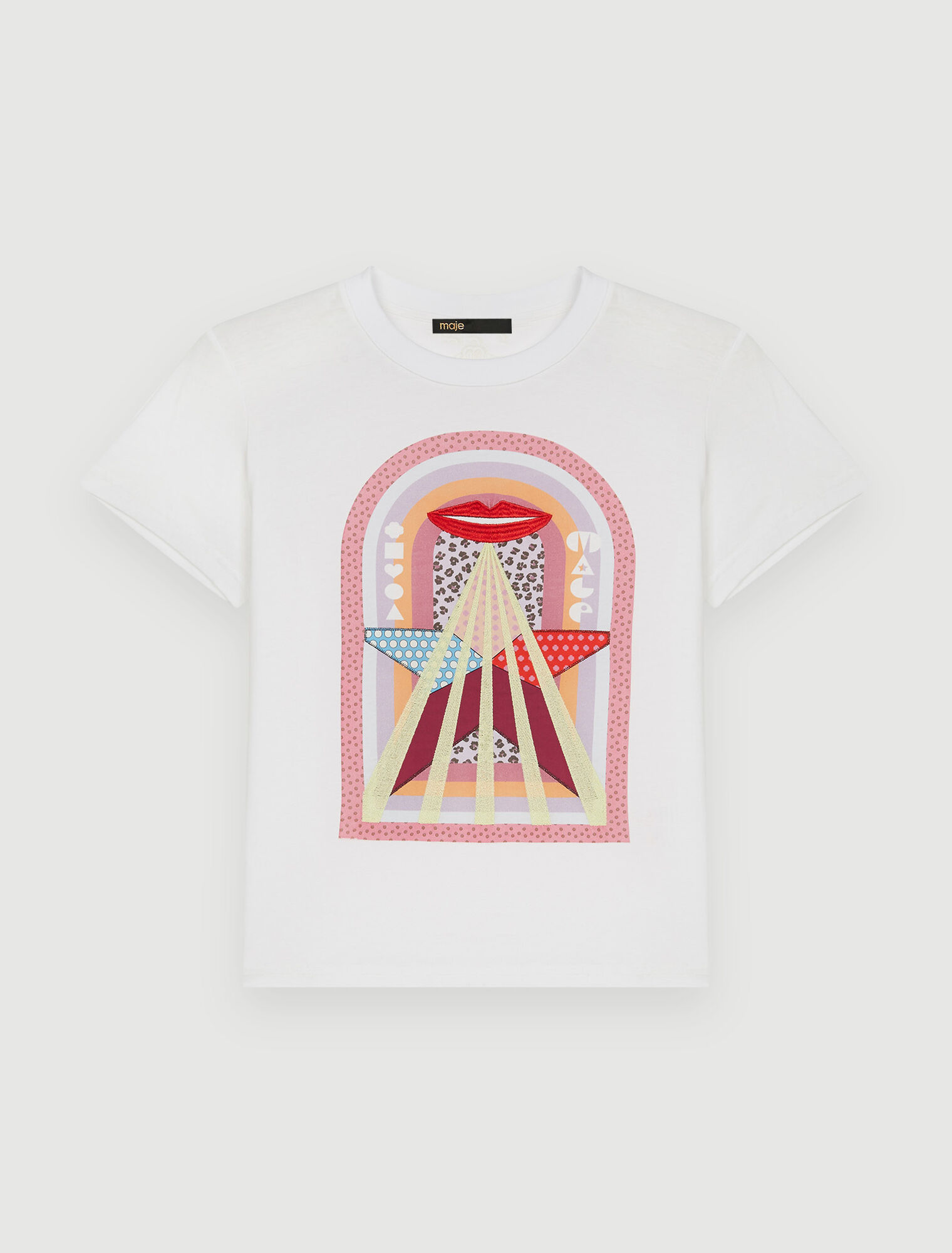 Besticktes T-Shirt mit Siebdruck