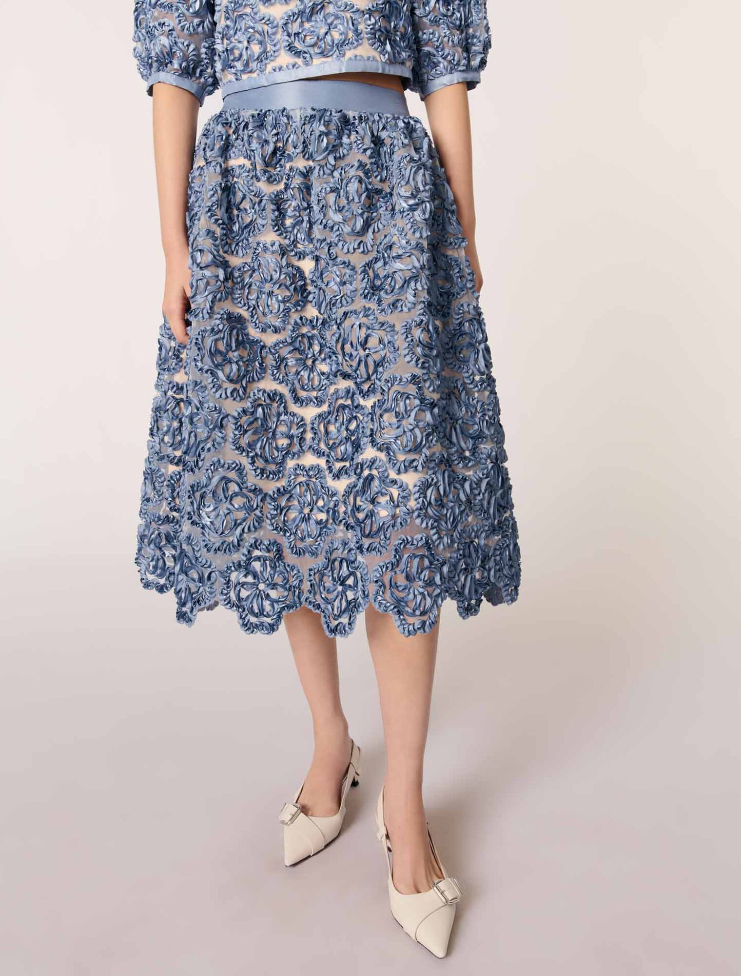 Langer Organza-Rock mit Motiv