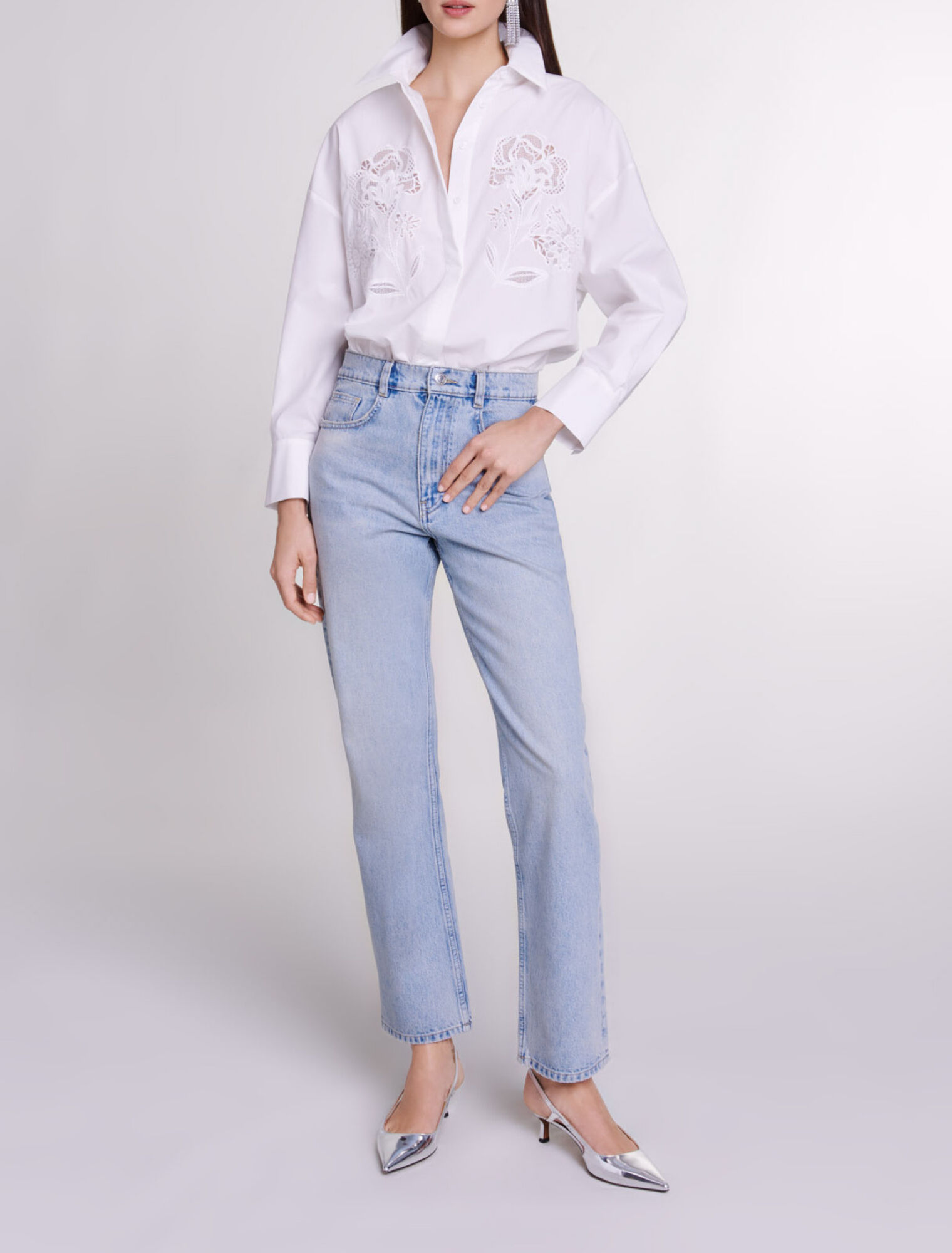 Popelinehemd mit Häkeldetails