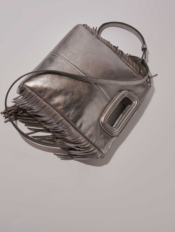 Ledertasche M in Gunmetal