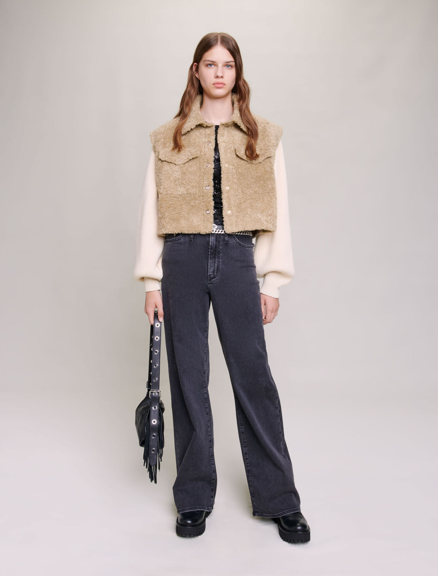 Blouson aus Webpelz und Strickmaterial