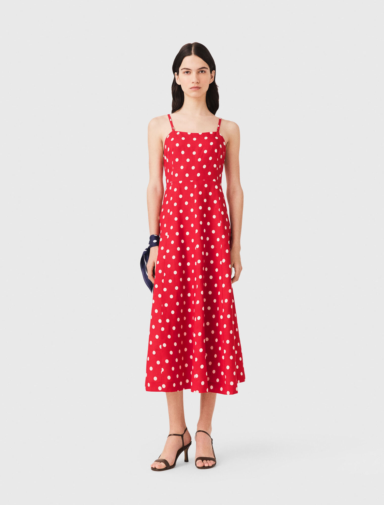 Langes r&uuml;ckenfreies Leinenmixkleid