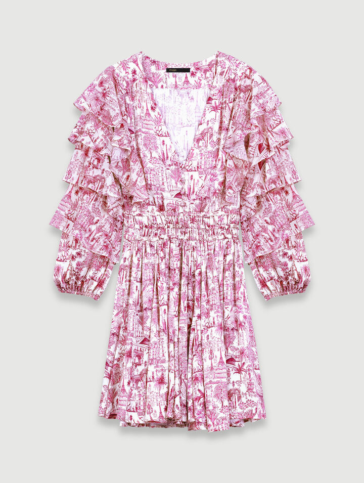 Bedrucktes Kleid mit Volants