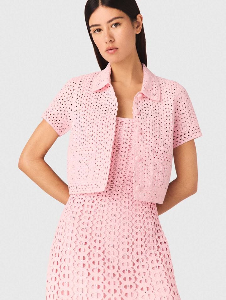 H&auml;kel-Cardigan mit Strass