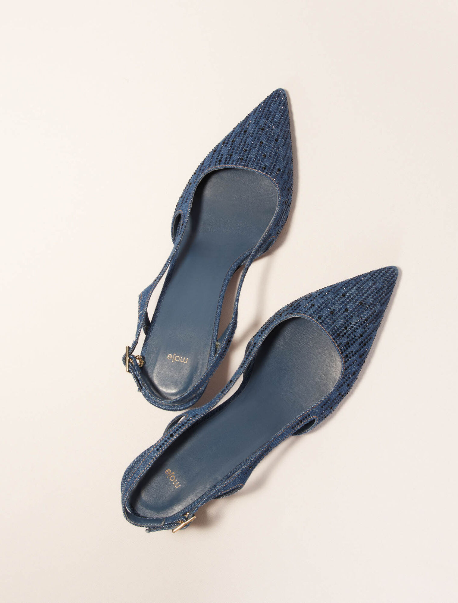 Slingback-Denim-Pumps mit Strass