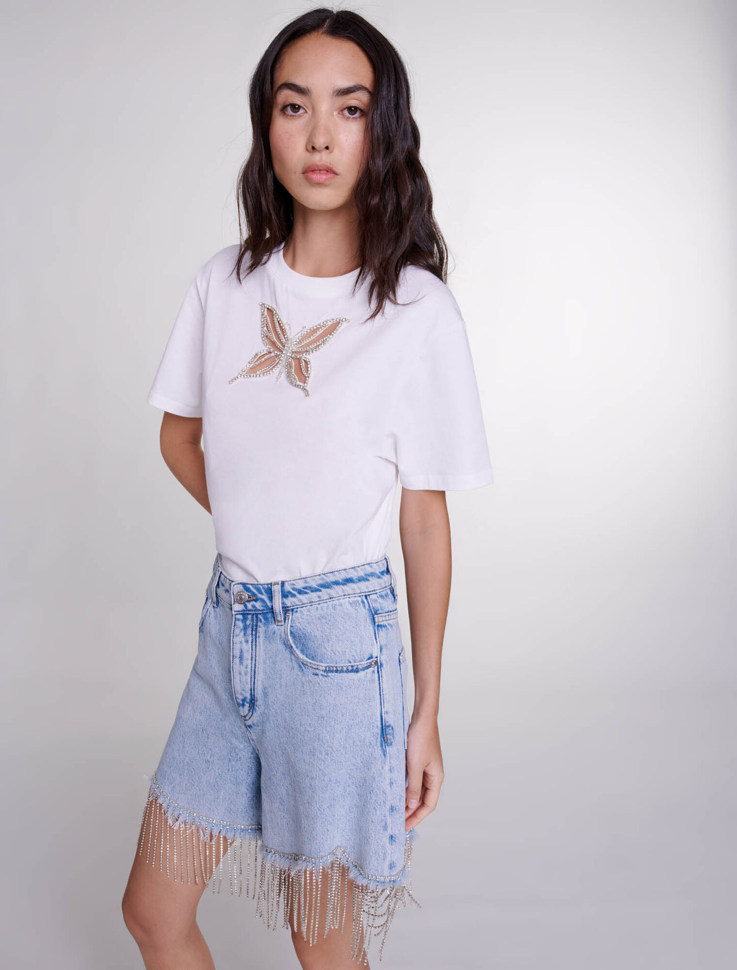 Denimshorts mit Strass