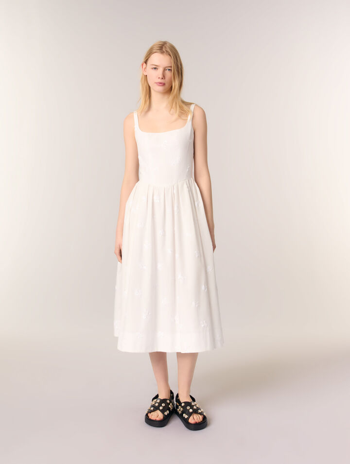 Besticktes Midi-Baumwollkleid