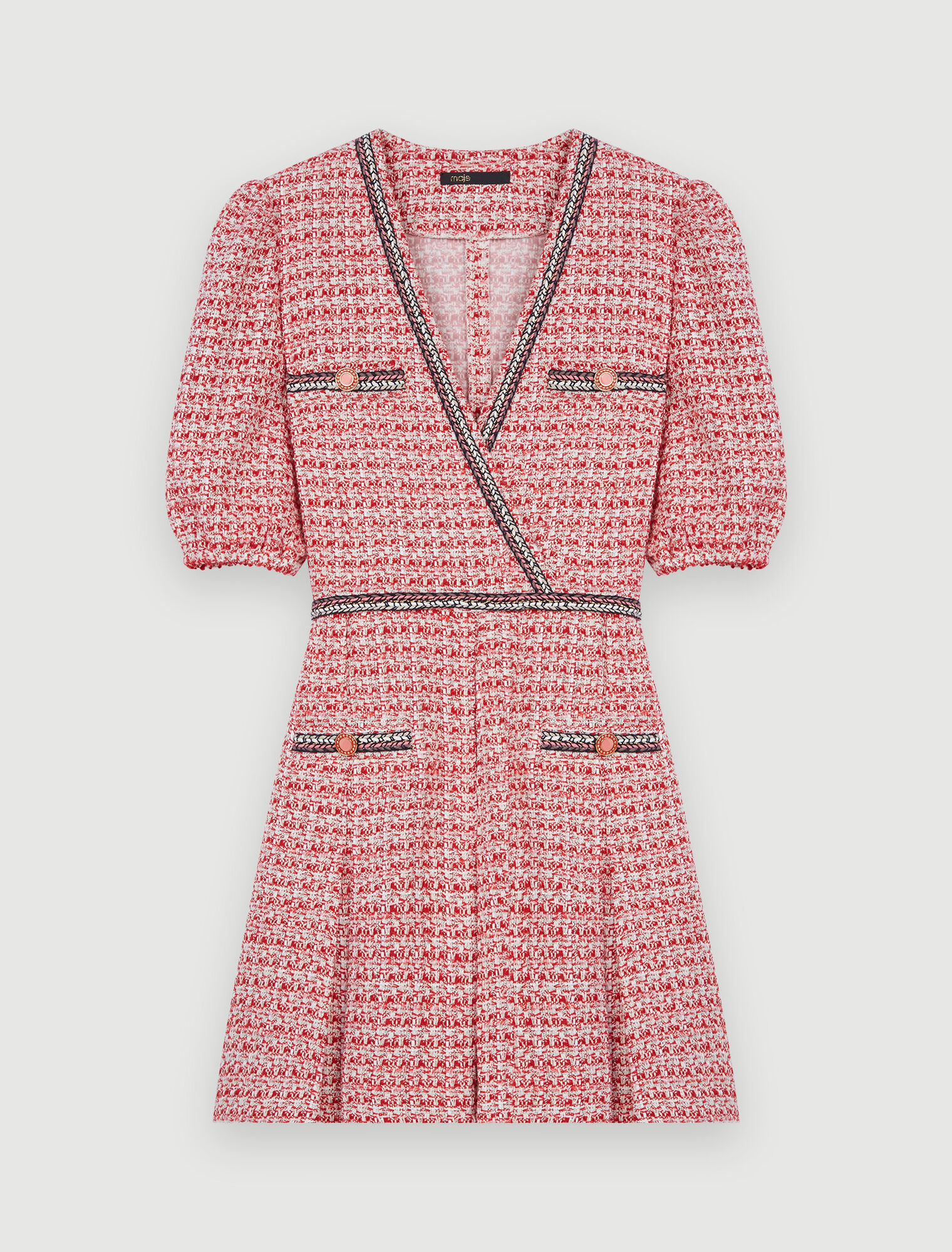 Tweed-Kleid mit Ethno-Borten