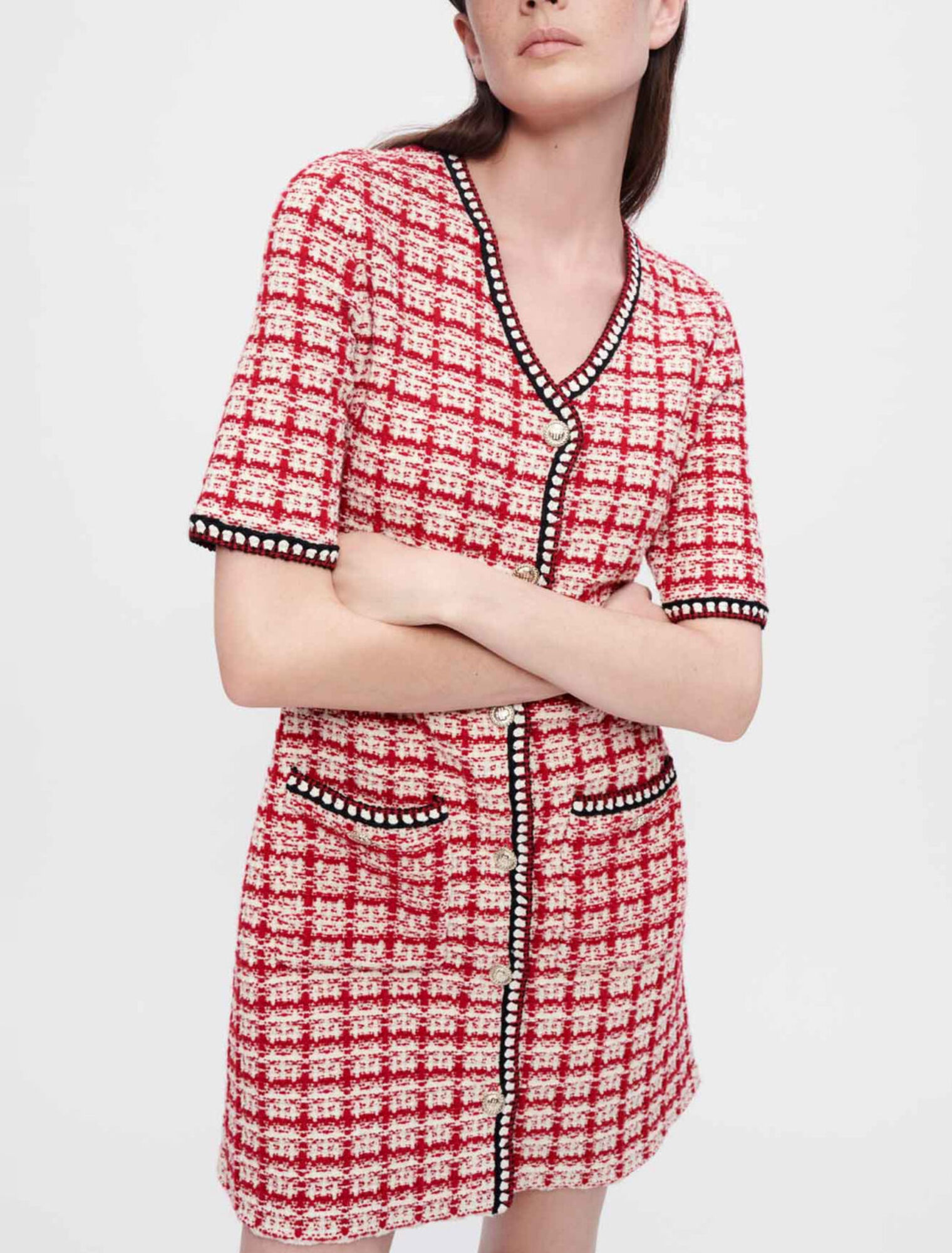 Strickkleid in Tweed-Optik, Karomuster