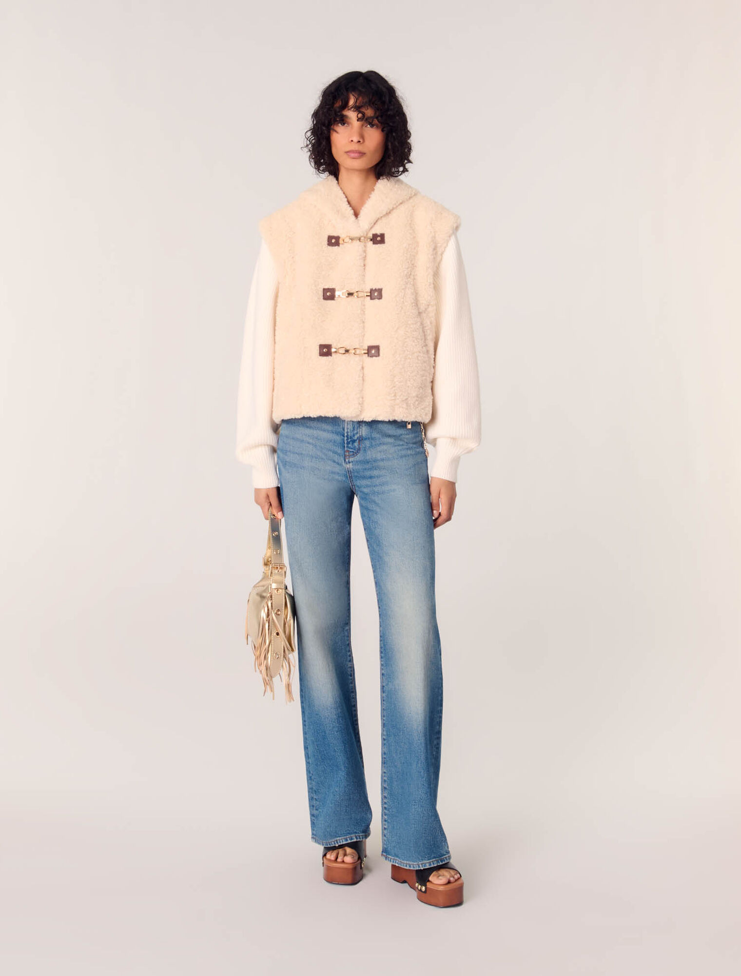 Bi-Material-Blouson aus Kunstpelz