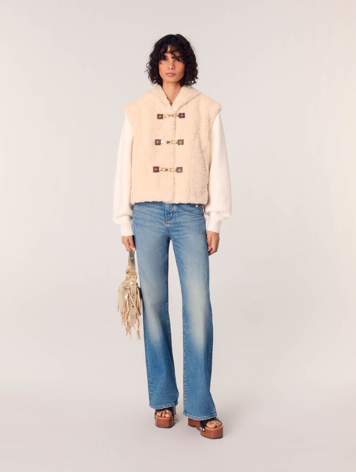 Bi-Material-Blouson aus Kunstpelz