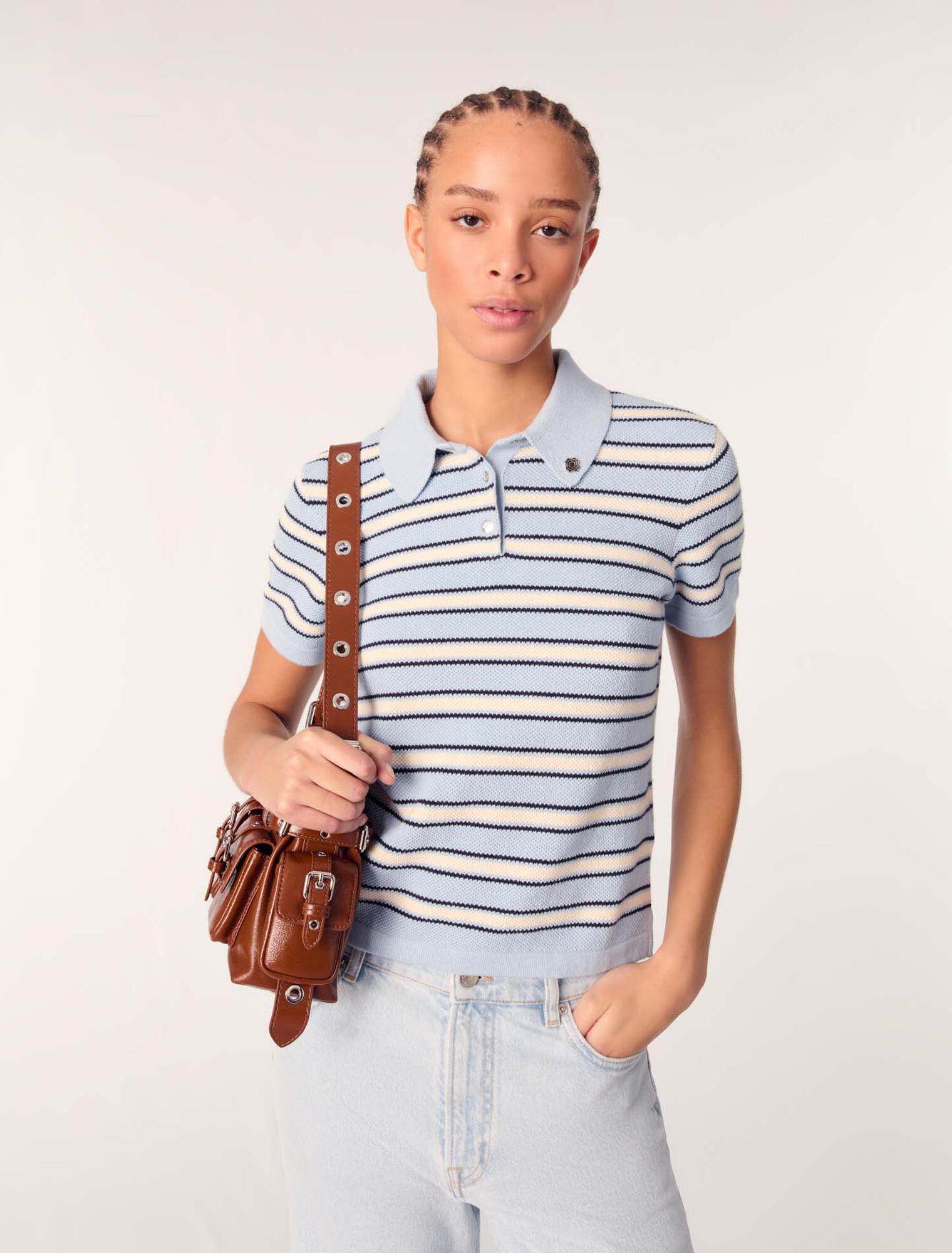 Poloshirt aus Strick mit Streifen