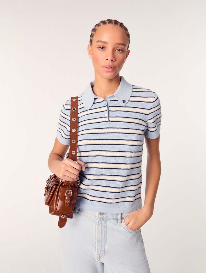 Poloshirt aus Strick mit Streifen