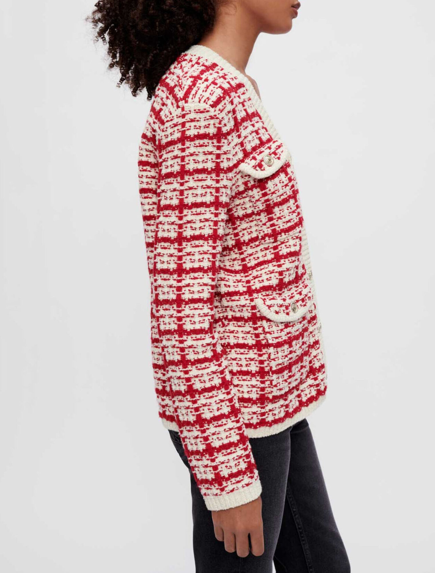 Zweifarbige Strickjacke in Tweed-Optik