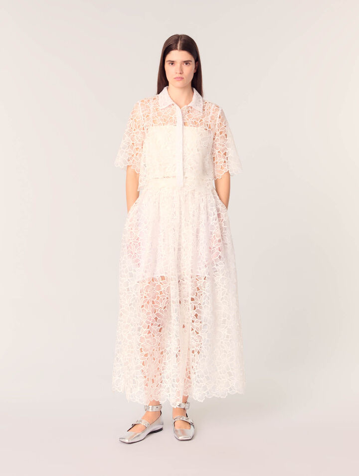 Kurze Bluse aus floraler Guipure-Spitze