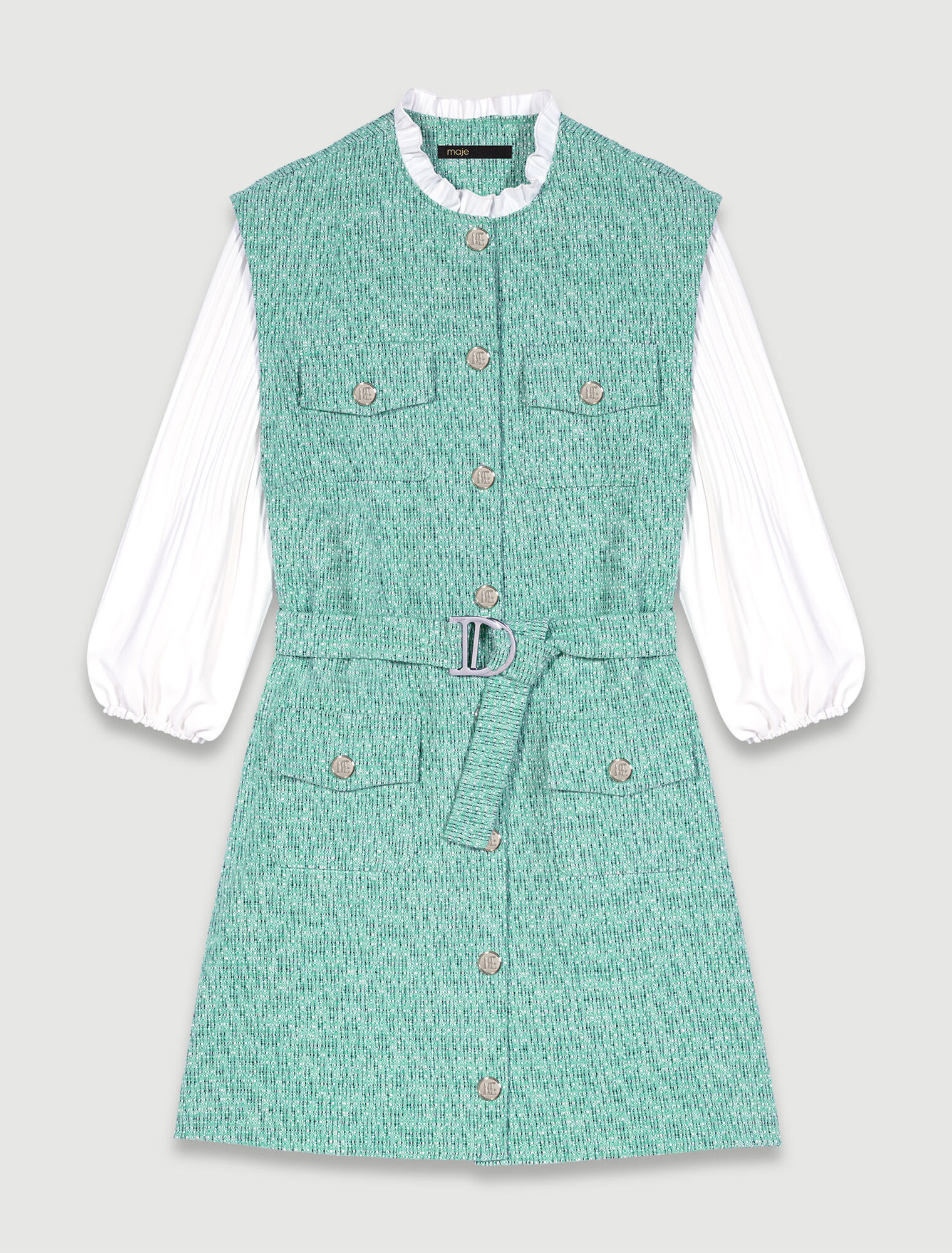 Tweedkleid mit Material-Duo