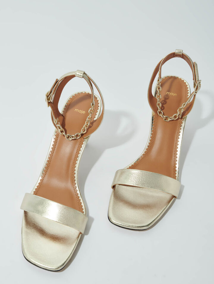 Sandalen aus Metallic-Leder in Gold