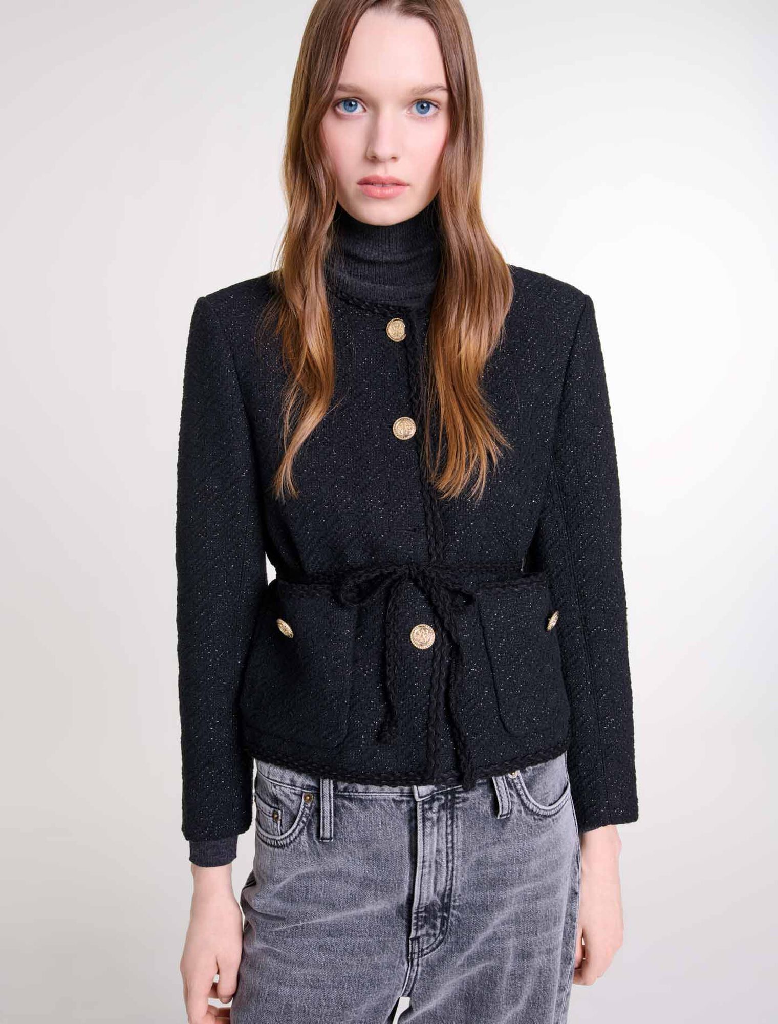 Gerade Jacke aus glänzendem Tweed