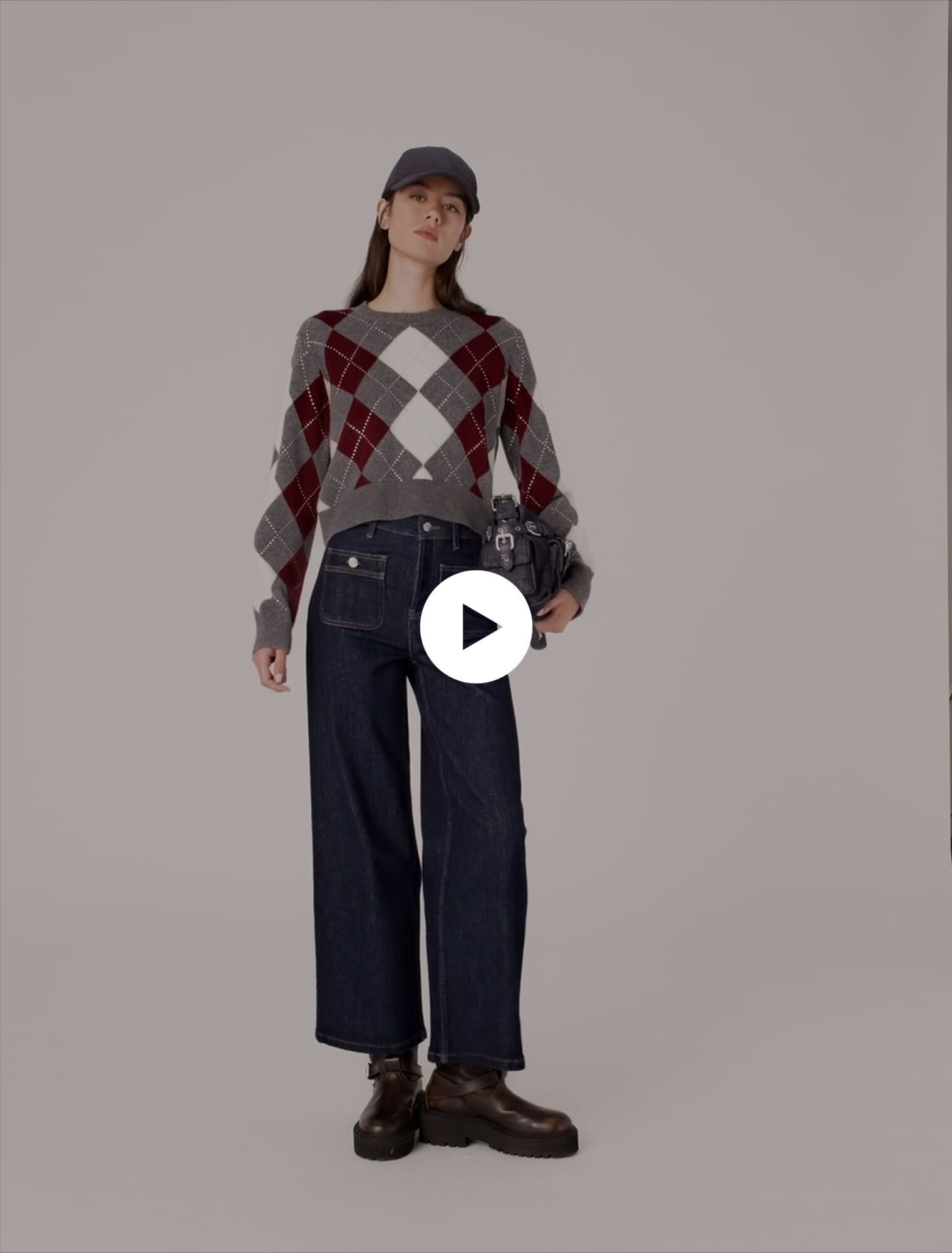 Kurzer Pullover mit Argyle-Muster