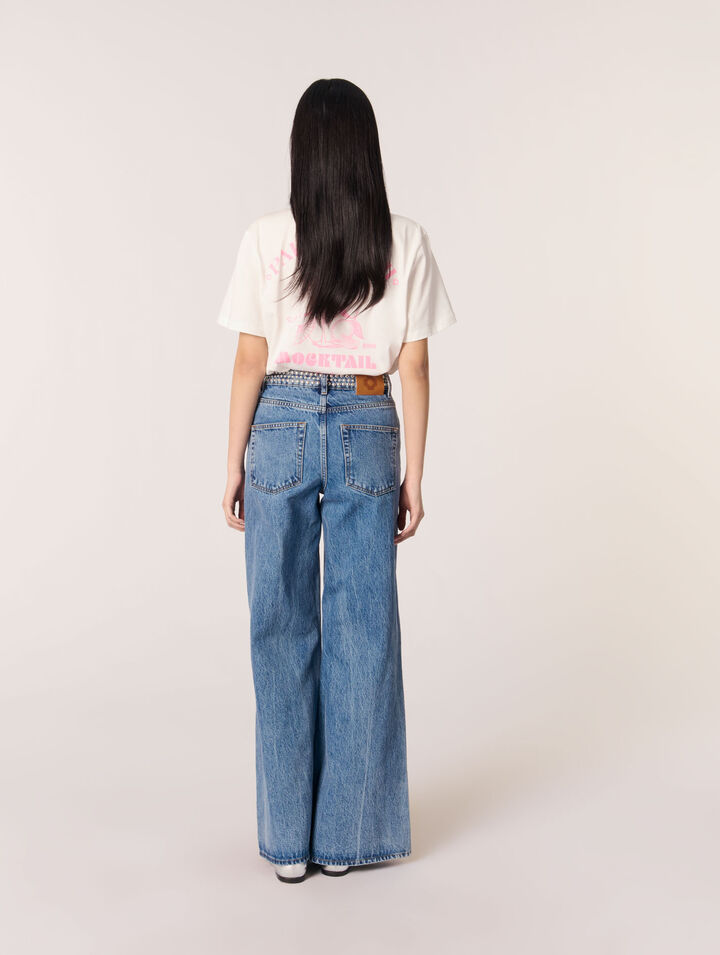 Flared Jeans mit Nietengürtel