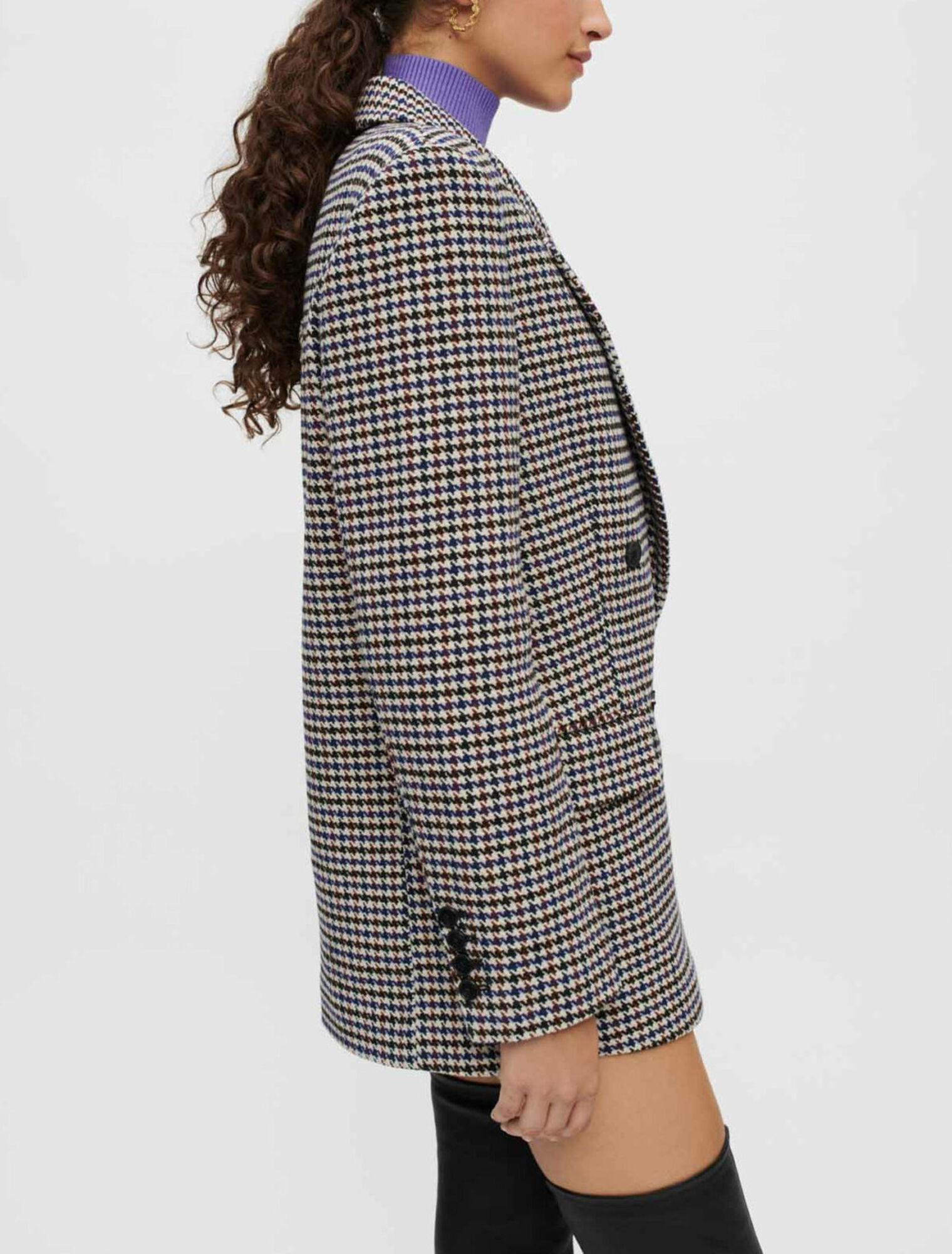 Weite, dicke Jacke mit Hahnentrittmuster