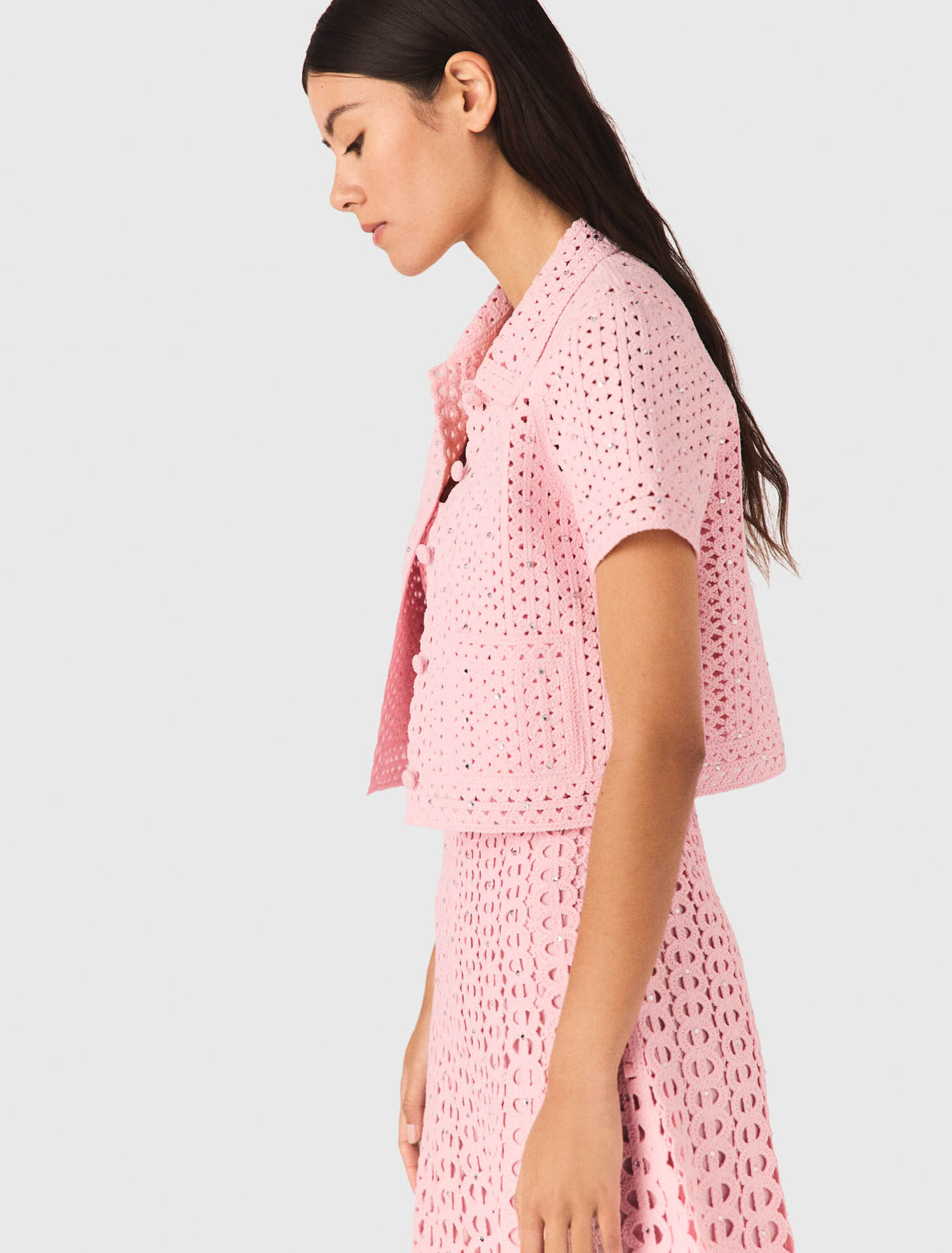 H&auml;kel-Cardigan mit Strass