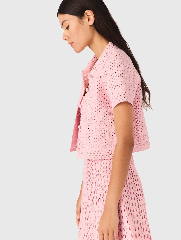 H&auml;kel-Cardigan mit Strass