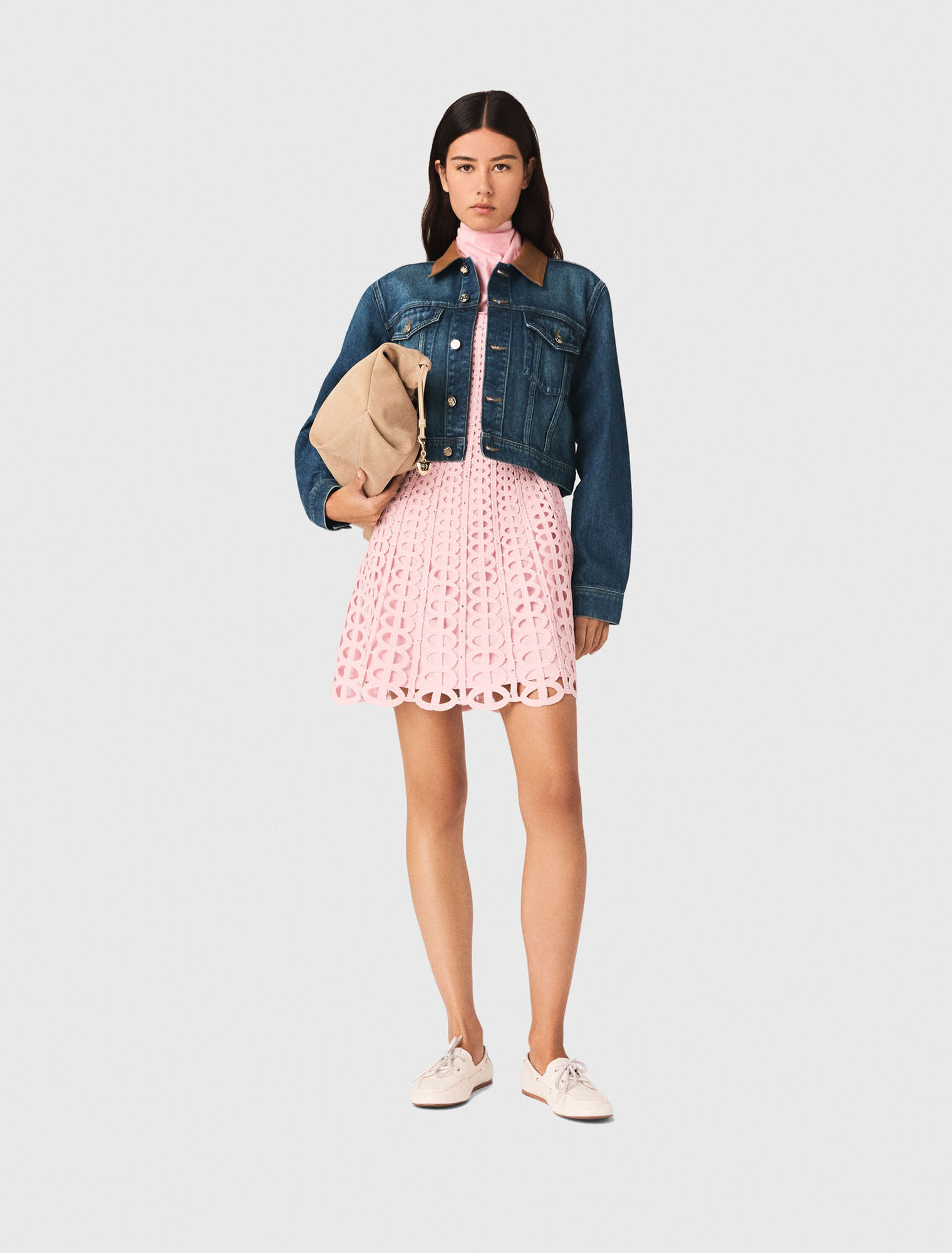 Blouson aus Denim mit Lederkragen