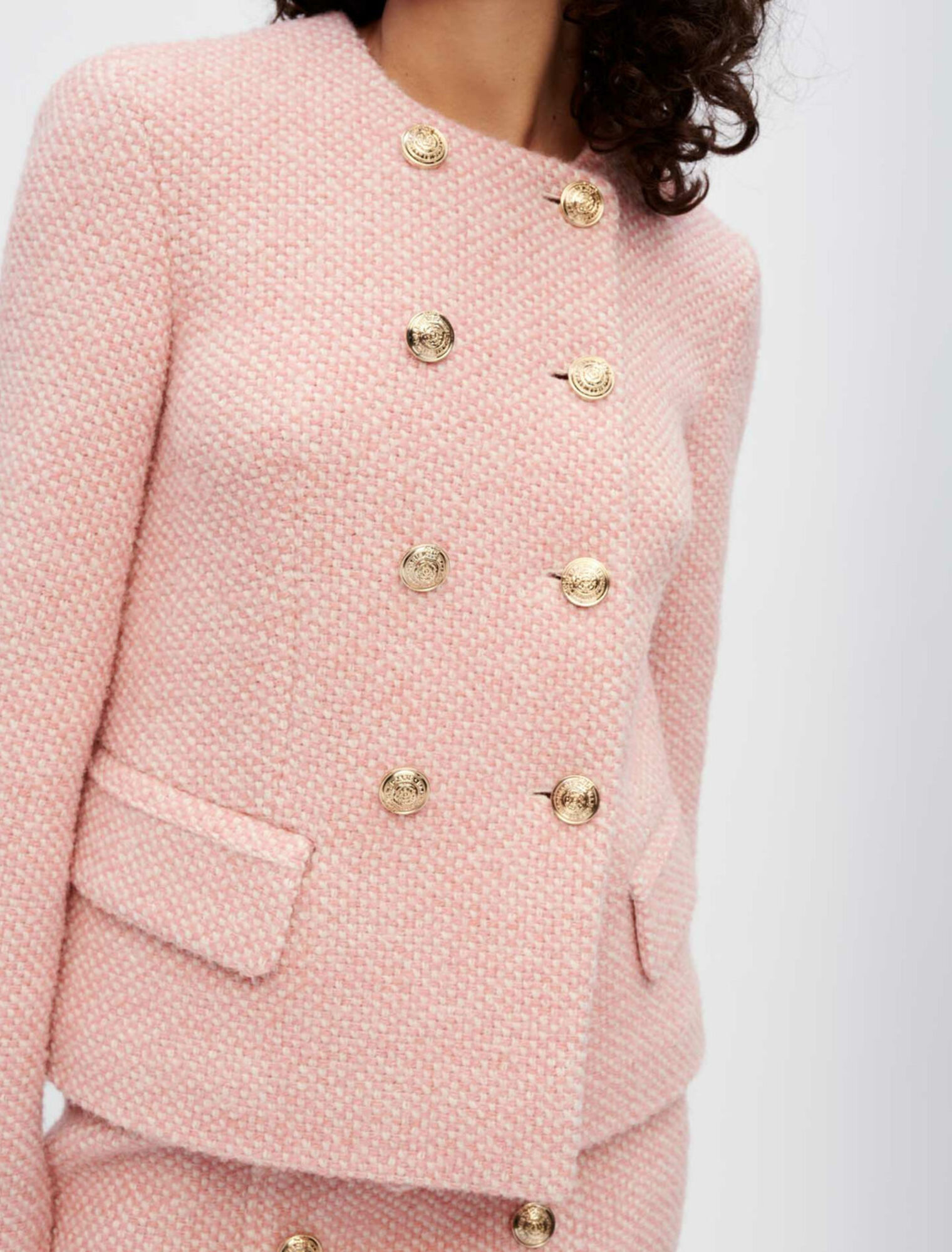 Jacke aus meliertem Tweed, Rosa und Ecru