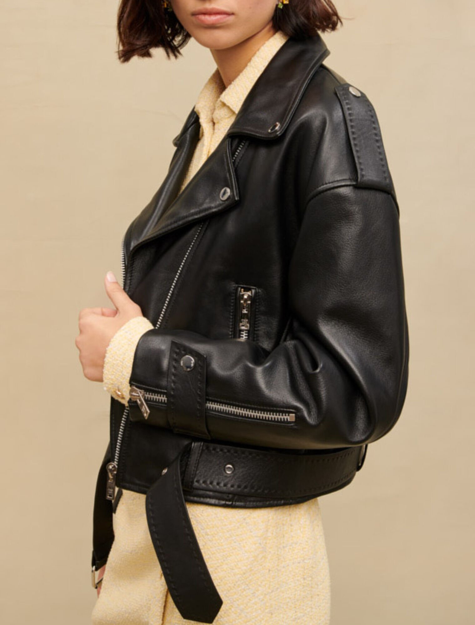 Oversize-Lederjacke im Bikerstil
