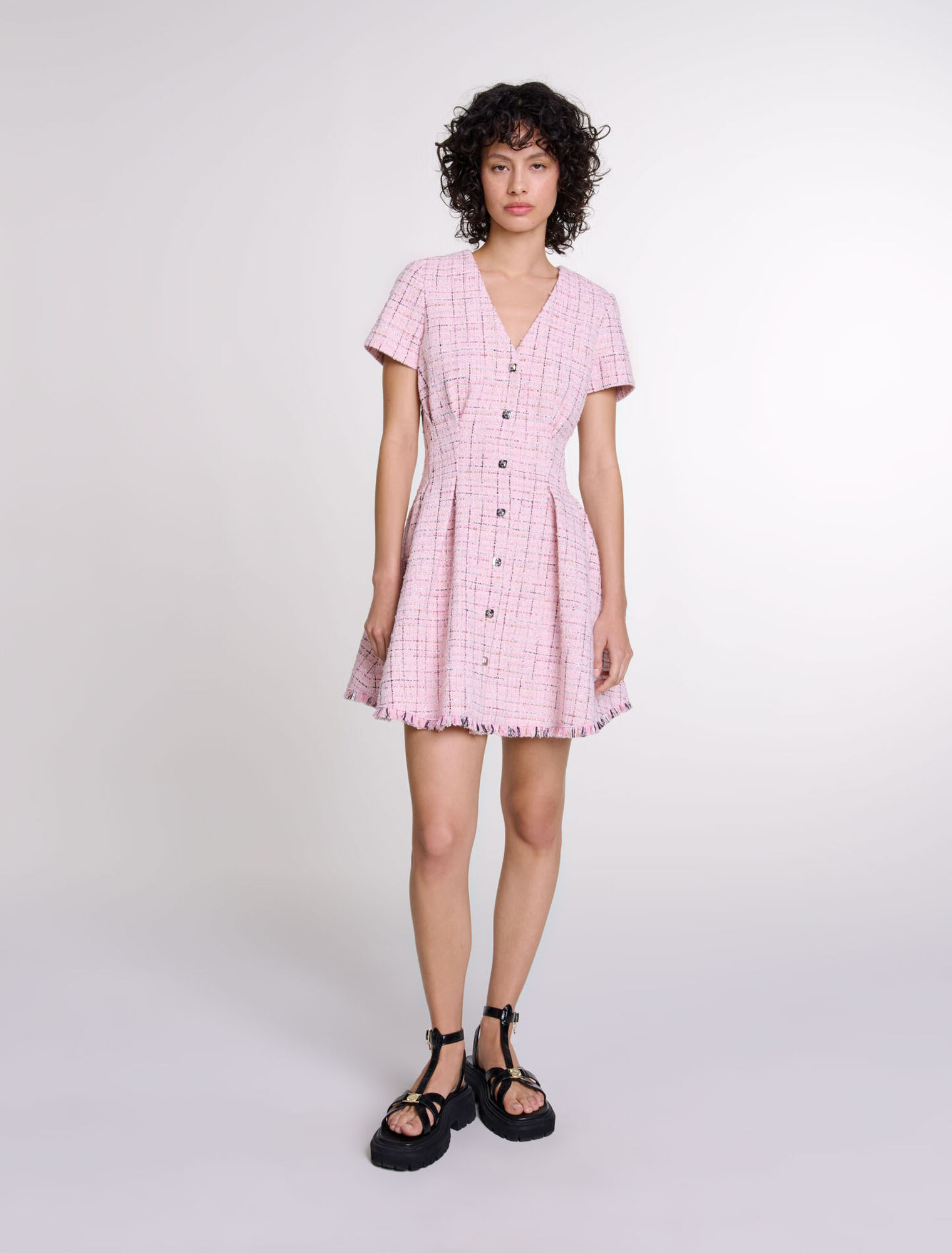 Kurzes Babydoll-Kleid aus Tweed