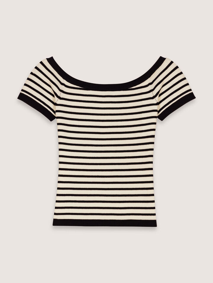 Rippstrick-Top U-Boot-Ausschnitt