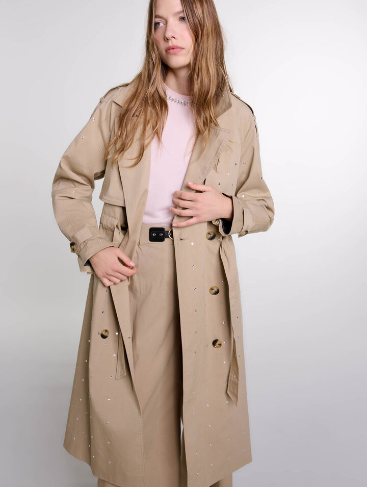 Nieten-Trenchcoat, Stretch-Taille