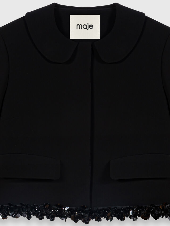 Kurze Cr&ecirc;pe-Jacke mit Perlen