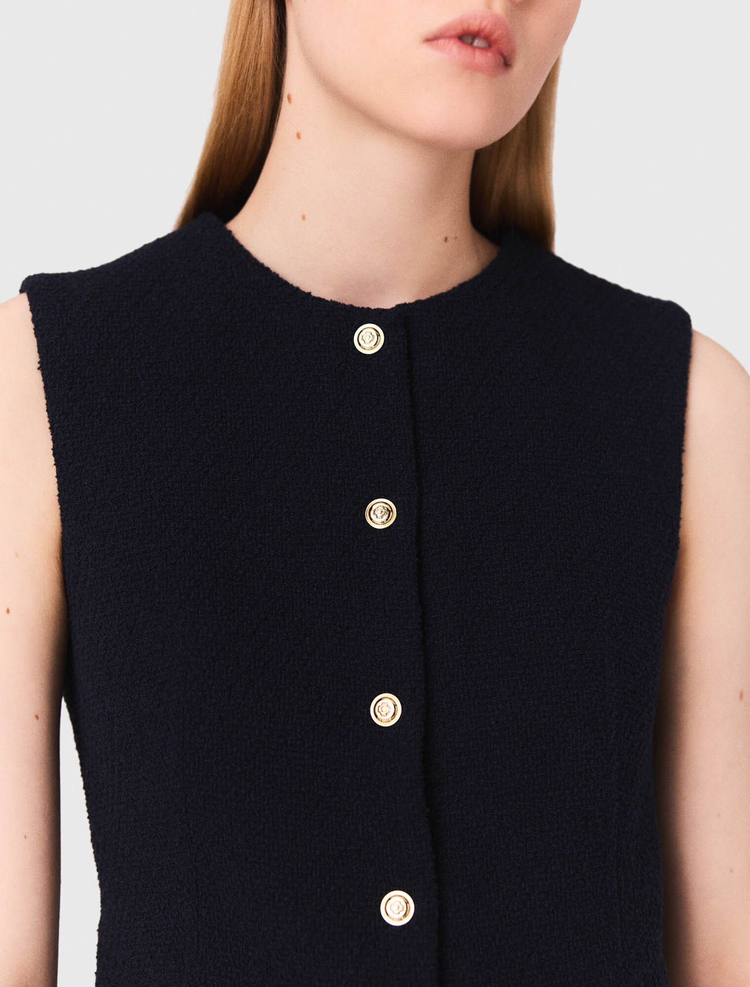 Lange ärmellose Tweedjacke